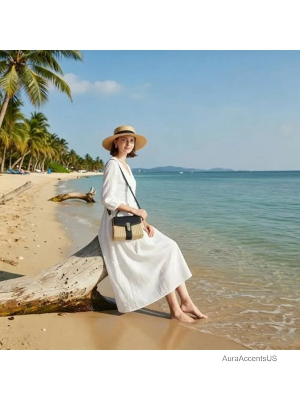 Woven Straw Satchel Crossbody Bag Faux Leather Beach Vacation Handbag